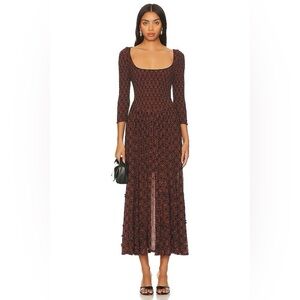 Free People Burgundy and Black Patterned Midi Dress